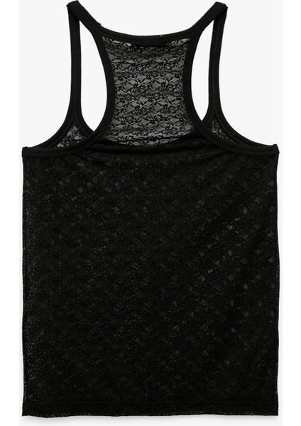 Rahat Kalıp Yarı Transparan U Yaka Dantel Atlet Pijama Üstü fiyatları