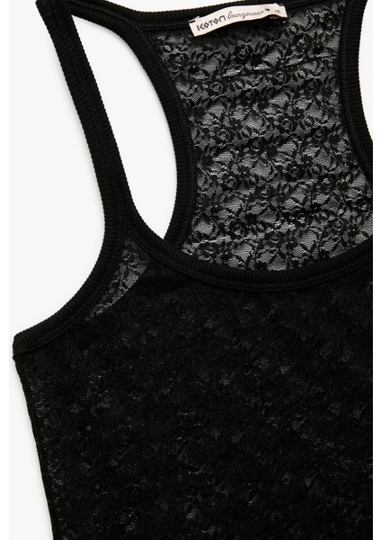 Rahat Kalıp Yarı Transparan U Yaka Dantel Atlet Pijama Üstü modelleri