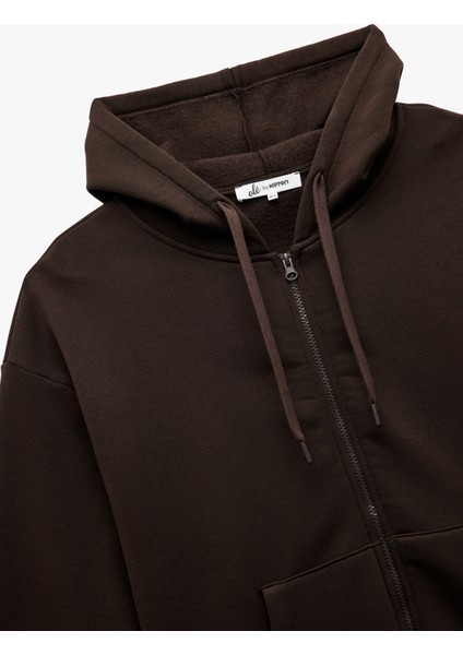Şardonlu Uzun Kollu Kapüşonlu Kanguru Cepli Oversize Fermuarlı Sweatshirt modelleri