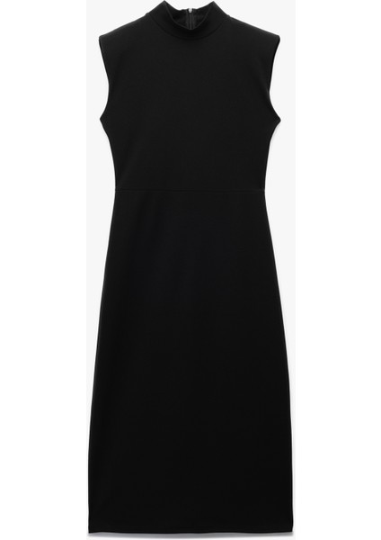 Scuba Krep Kumaş Slim Fit Dik Yaka Midi Boy Kolsuz Elbise modelleri