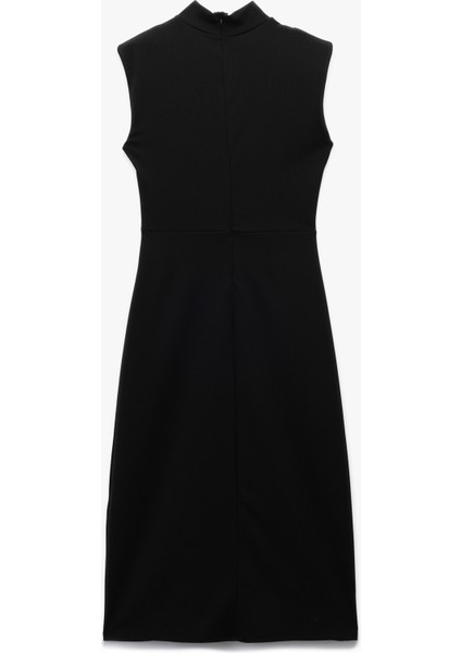 Scuba Krep Kumaş Slim Fit Dik Yaka Midi Boy Kolsuz Elbise fırsatları