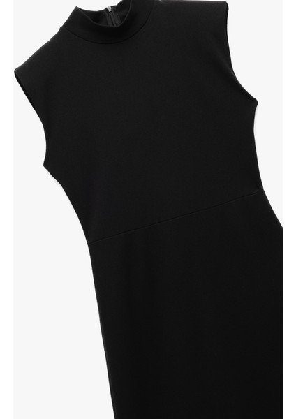 Scuba Krep Kumaş Slim Fit Dik Yaka Midi Boy Kolsuz Elbise indirimleri