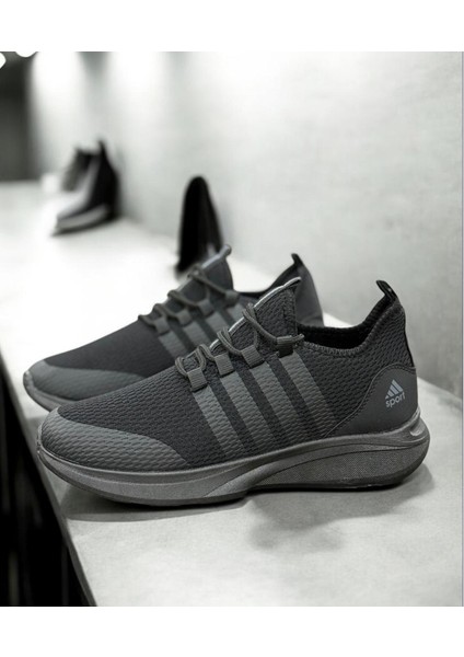 Sneaker Siyah Spor Ayakkabısı Konforlu Hava Alan Esnek Kaliteli Bağcıklı Ortapedik KULLANIŞLI037M