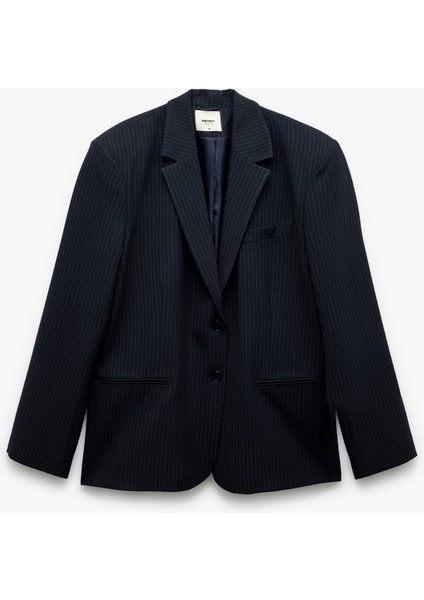 Düğmeli Cepli Uzun Kollu Kruvaze Blazer Ceket