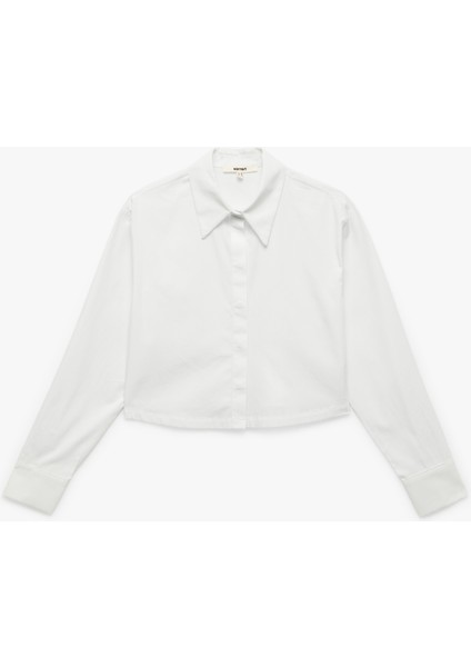Uzun Kollu Klasik Yaka Oversize Poplin Crop Gömlek