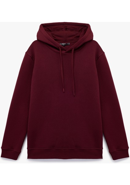 Şardonlu Uzun Kollu Basic Kapşonlu Sweatshirt