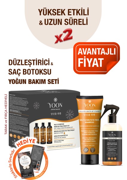 3'lü Uzun Süren Düzleştirici & Saç Botoxu Kiti, Tuzsuz Şampuan 250ML Saç Spreyi 250ML Saç Bakım Seti