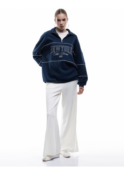 Oversize Uzun Kollu Fermuarlı Yaka Şardonlu Sweatshirt fiyatları