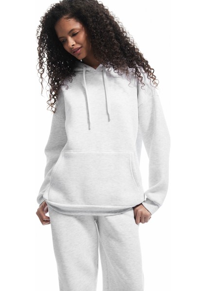 Üç Iplik Şardonlu Kanguru Cepli Basic Kapüşonlu Sweatshirt