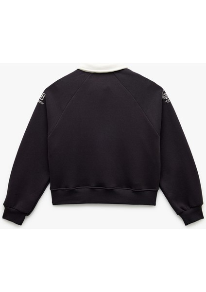 Şardonlu Işlemeli Yarım Fermuarlı Yaka Oversize Crop Sweatshirt fiyatları