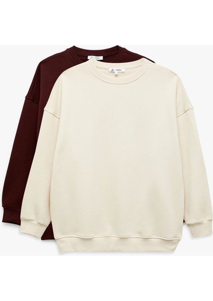 Şardonlu Uzun Kollu Bisiklet Yaka Oversize 2'li Sweatshirt Seti