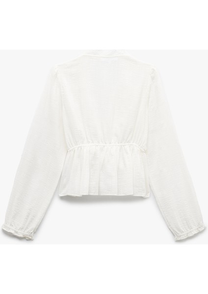 Uzun Kollu V Yaka Viskon Karışımlı Bağcıklı Fisto Bluz fırsatları