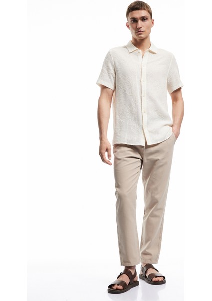 Pamuklu Cep Detaylı Beli Bağcıklı Kanvas Pantolon