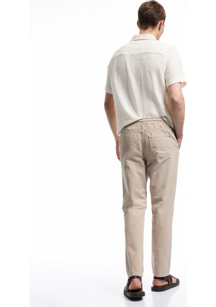 Pamuklu Cep Detaylı Beli Bağcıklı Kanvas Pantolon modelleri