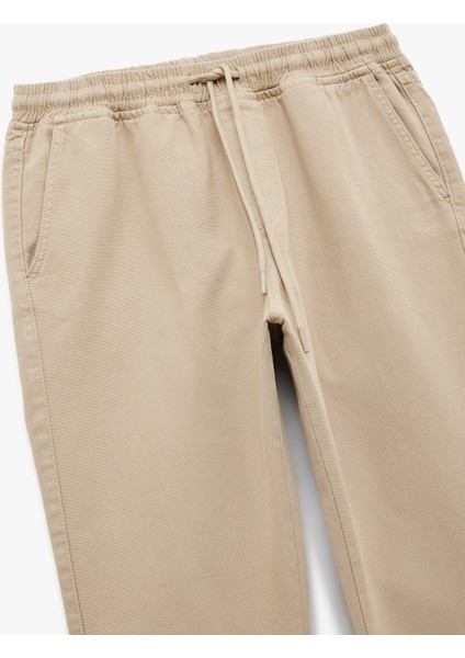 Pamuklu Cep Detaylı Beli Bağcıklı Kanvas Pantolon