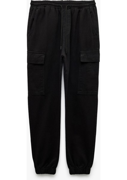 Beli Bağcıklı Kargo Cep Detaylı Pamuklu Gabardin Jogger Pantolon