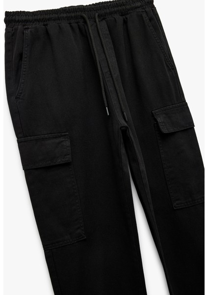 Beli Bağcıklı Kargo Cep Detaylı Pamuklu Gabardin Jogger Pantolon