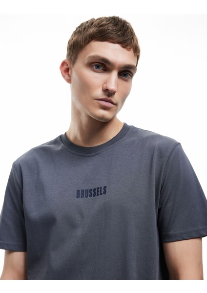 Pamuklu Kısa Kollu Regular Fit Bisiklet Yaka Baskılı Tişört