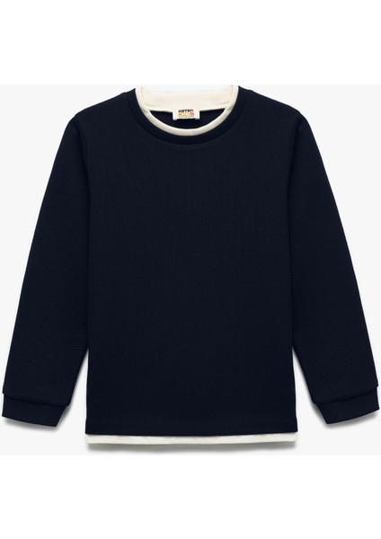 Şardonlu Bisiklet Yaka Çizgili Uzun Kollu Sweatshirt
