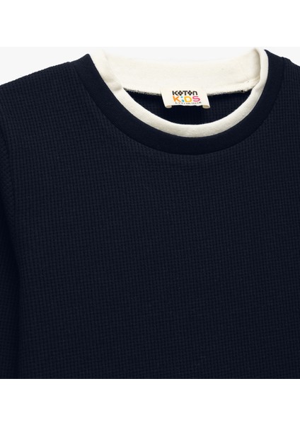 Şardonlu Bisiklet Yaka Çizgili Uzun Kollu Sweatshirt modelleri