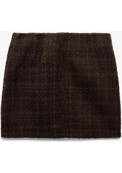 Aplike Detaylı Kareli Yüksek Bel Mini Tüvit Etek fırsatları