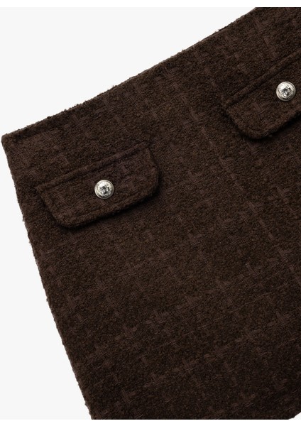 Aplike Detaylı Kareli Yüksek Bel Mini Tüvit Etek indirimleri