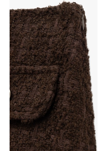 Aplike Detaylı Kareli Yüksek Bel Mini Tüvit Etek