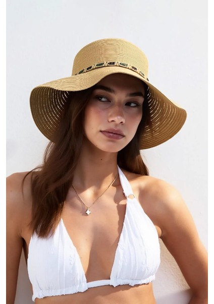 Kadın Boho Işlemeli Hasır Şapka - Camel fiyatları