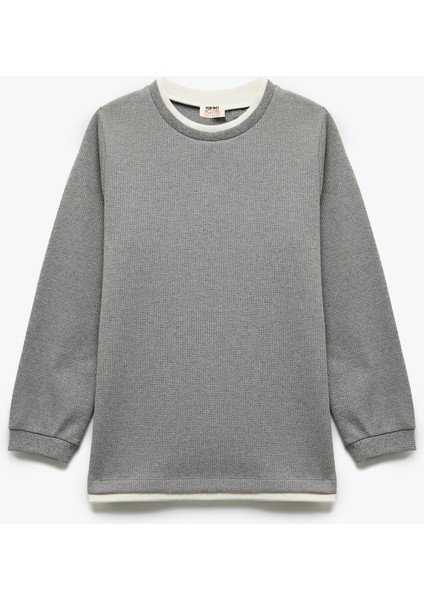 Şardonlu Bisiklet Yaka Çizgili Uzun Kollu Sweatshirt