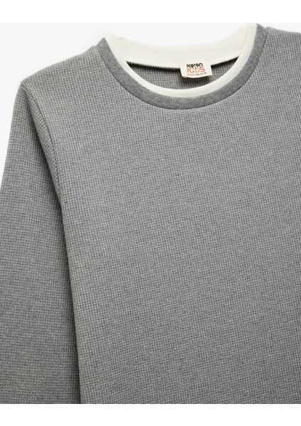Şardonlu Bisiklet Yaka Çizgili Uzun Kollu Sweatshirt modelleri