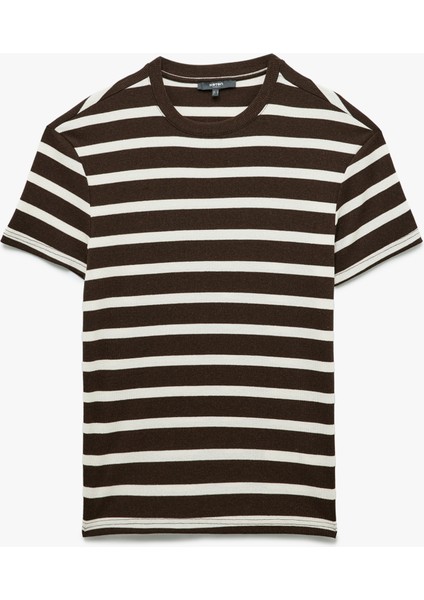 Kısa Kollu Bisiklet Yaka Slim Fit Çizgili Tişört modelleri