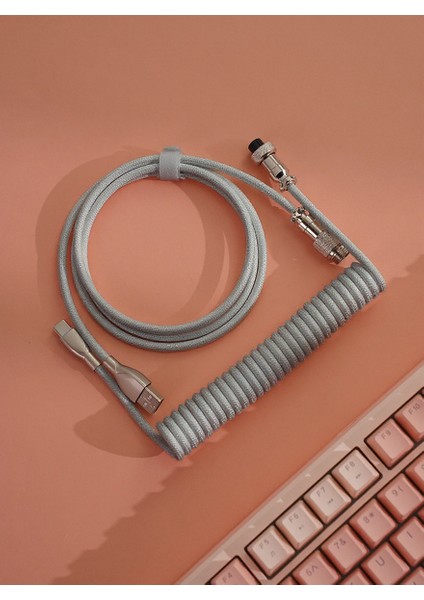 Mekanik Klavyeler Ile Uyumlu Coiled Cable- Örgülü Sarmal Type-C Klavye Kablosu