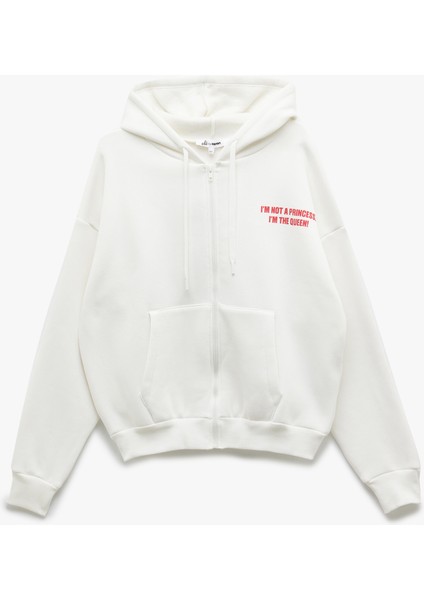 Şardonlu Fermuarlı Kapüşonlu Cep Detaylı Arkası Baskılı Oversize Sweatshirt fırsatları