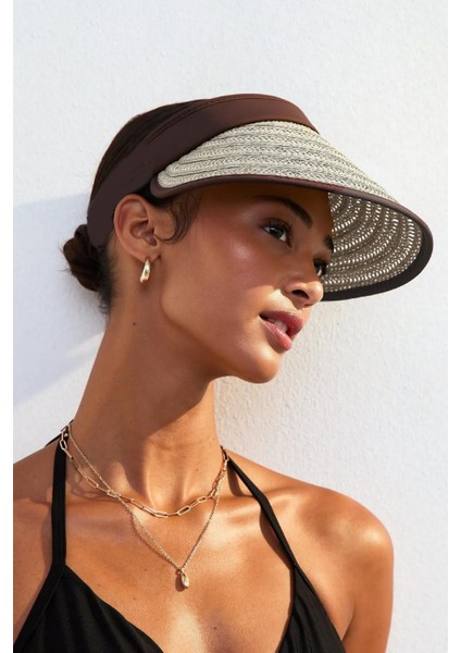 Kadın Premium Hasır Vizör Şapka - Krem