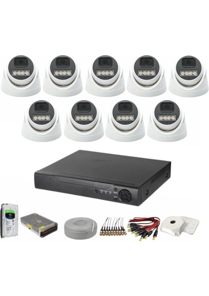 9'lu Dome Kamera Seti 2mp 3.6mm Full Color Serisi