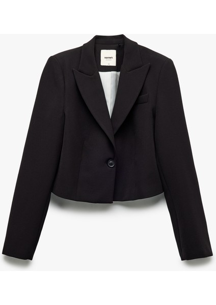 Kruvaze Yaka Uzun Kollu Crop Blazer Ceket