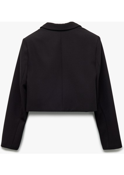 Kruvaze Yaka Uzun Kollu Crop Blazer Ceket