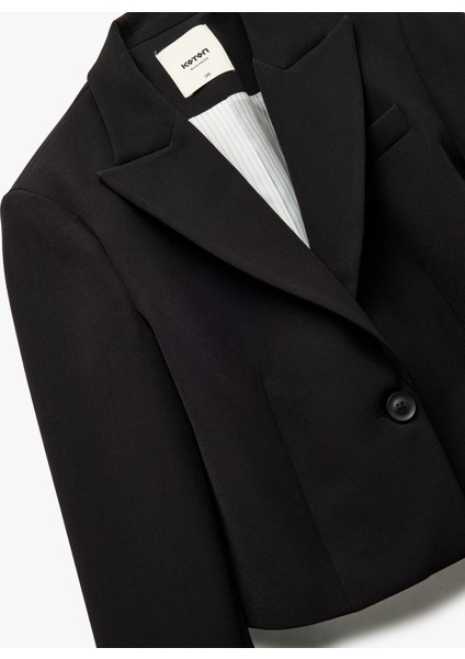Kruvaze Yaka Uzun Kollu Crop Blazer Ceket
