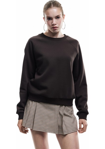 Şardonlu Uzun Kollu Bisiklet Yaka Basic Oversize Sweatshirt