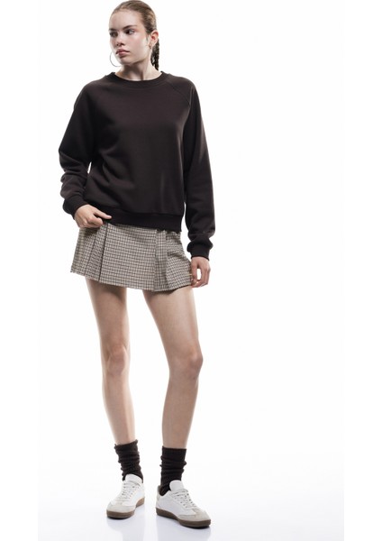 Şardonlu Uzun Kollu Bisiklet Yaka Basic Oversize Sweatshirt fiyatları