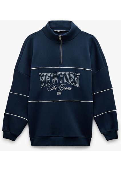 Oversize Uzun Kollu Fermuarlı Yaka Şardonlu Sweatshirt modelleri