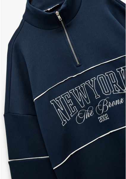 Oversize Uzun Kollu Fermuarlı Yaka Şardonlu Sweatshirt indirimleri