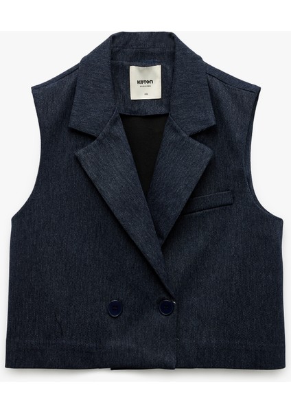 Kruvaze Yaka Kolsuz Crop Blazer Yelek