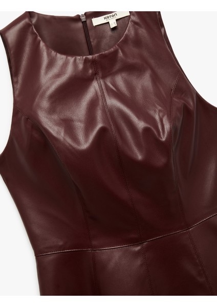 Kolsuz Bisiklet Yaka A Kesim Suni Deri Mini Elbise indirimleri