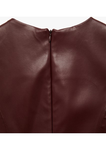 Kolsuz Bisiklet Yaka A Kesim Suni Deri Mini Elbise