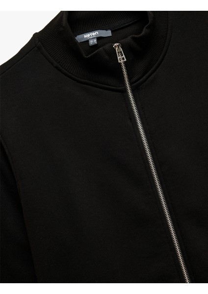 Şardonlu Uzun Kollu Cep Detaylı Basic Fermuarlı Sweatshirt modelleri