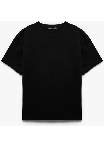 Pamuklu Kısa Kollu Pike Kumaş Bisiklet Yaka Basic Oversize Tişört