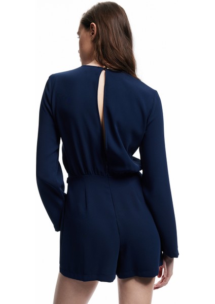 Krep Kumaş Bisiklet Yaka Metal Aksesuarlı Uzun Kollu Mini Elbise modelleri