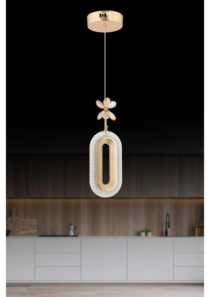 LED Alfa Tekli Gold 3 Renk Ledli Kristal Taşlı Modern LED Avize