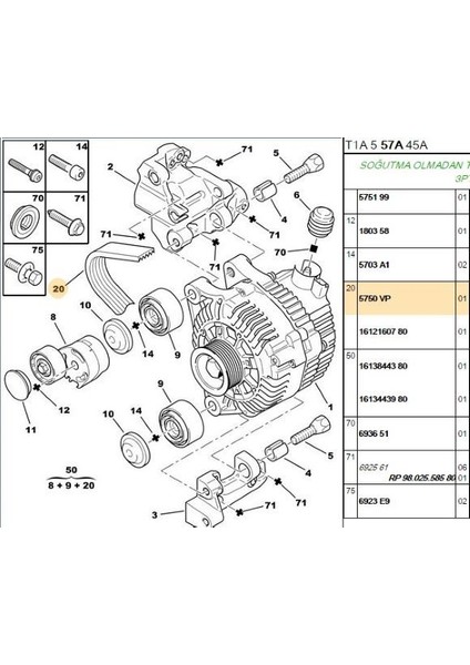Alternator Kayısı Partner Berlıngo M59 DV6TED 6PK1341 5750.VP